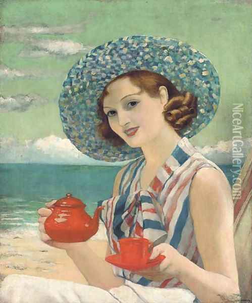 Tea by the sea Oil Painting - Harold Piffard