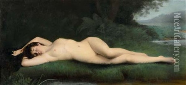 Grosser Liegender Akt Oil Painting - Emile Dumoulin