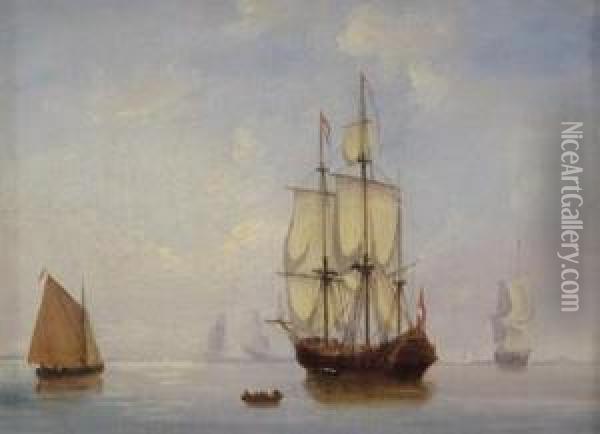 A Dutch Frigate At Anchor With Other Vessels Oil Painting - Peter Monamy