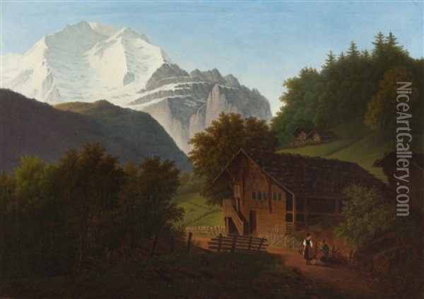 Blick Auf Das Jungfraumassiv Oil Painting - Johann Jakob Biedermann
