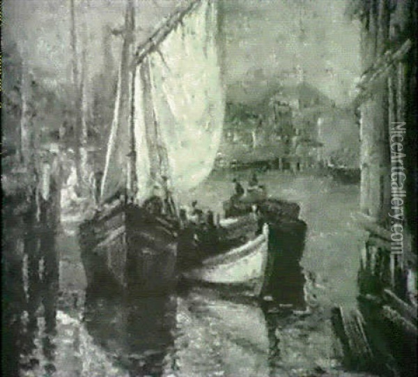 Harbor Scene Oil Painting - Vladimir Pavlosky
