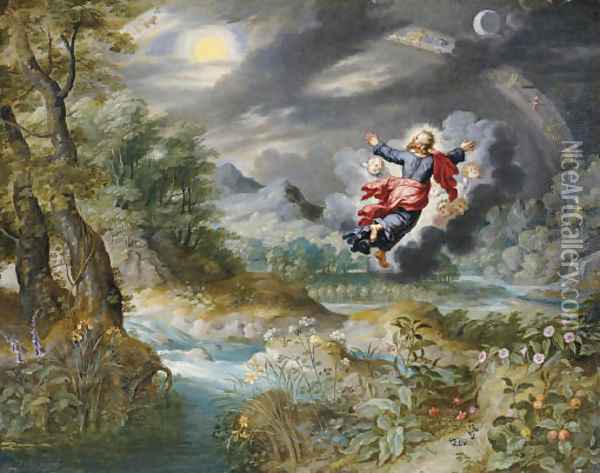 God creating the Sun, the Moon and the Stars in the Firmament Oil Painting - Jan Brueghel the Younger