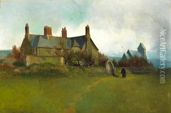 Halsetown Vicarage And Church Oil Painting - Sydney Mortimer Laurence