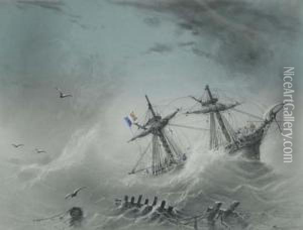 Ship Sinking Oil Painting - Ivan Konstantinovich Aivazovsky