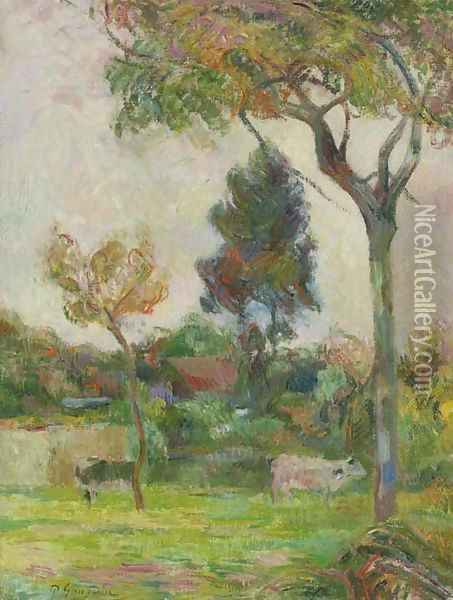 Deux vaches au pre Oil Painting - Paul Gauguin