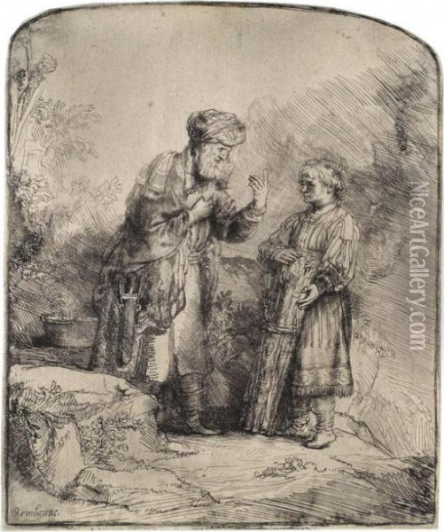 Abraham Mit Isaak Sprechend Oil Painting - Rembrandt Van Rijn