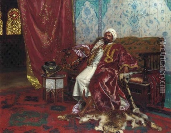 A Royal Attendant In A Palace Interior Oil Painting - Rudolf Ernst
