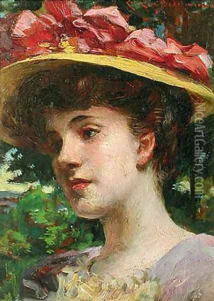 The Straw Hat Oil Painting - James Carroll Beckwith