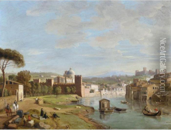 Verona, A View Of The River Adige At San Giorgio In Braida Oil Painting - (circle of) Wittel, Gaspar van (Vanvitelli)