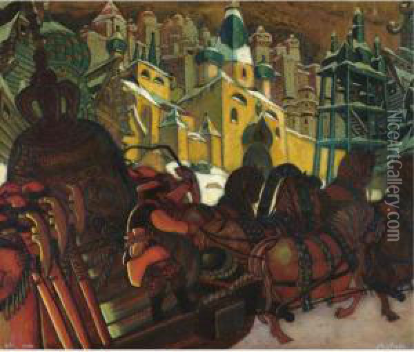 View Of A Kremlin Oil Painting - Leonid Mikhailovich