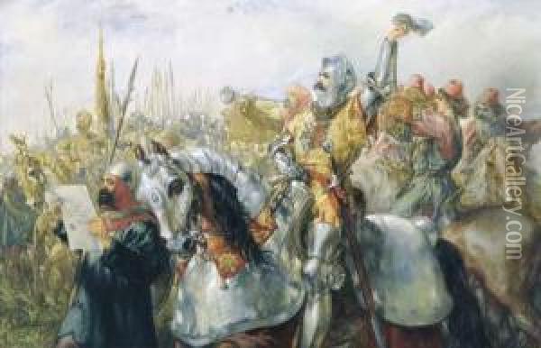 The Knight's Challenge Oil Painting - Sir John Gilbert
