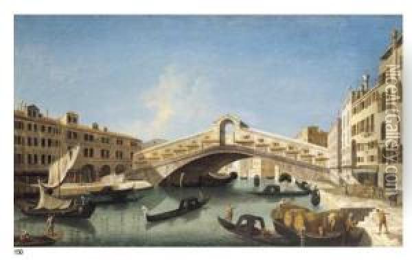 Venezia, Il Ponte Di Rialto Oil Painting - Francesco Albotto