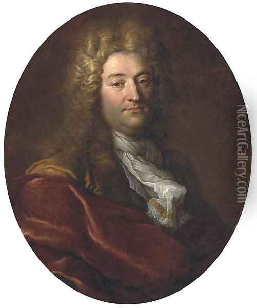 Portrait of a gentleman in a wig and a red robe Oil Painting - Nicolas de Largilliere