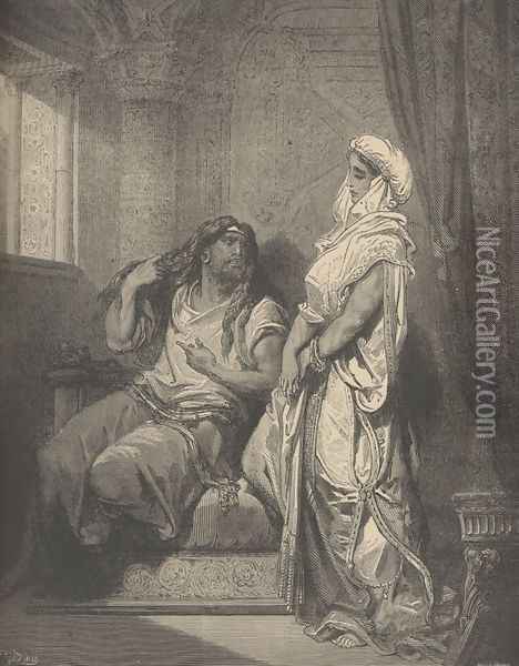 Samson And Delilah Oil Painting - Gustave Dore