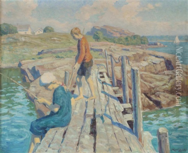Barn Som Fisker Oil Painting - Marie Lokke
