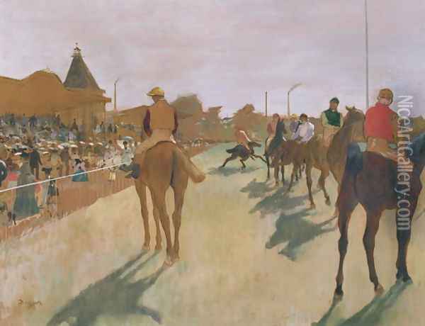 The Parade, or Race Horses in front of the Stands, c.1866-68 Oil Painting - Edgar Degas