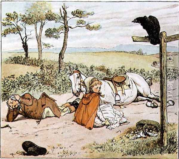 The Farmer on the ground, from 'A Farmer went trotting upon his grey mare' Oil Painting - Randolph Caldecott