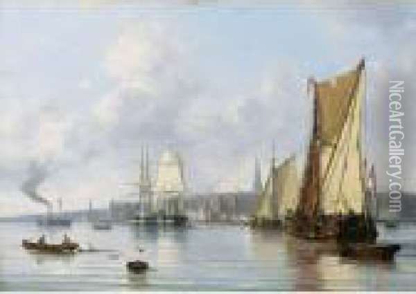 Shipping On The Ij Near Amsterdam Oil Painting - George Laurens Kiers