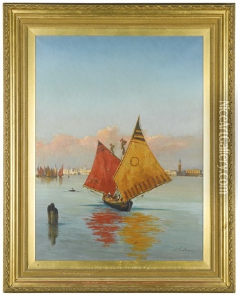 View Across The Lagoon, Venice Oil Painting - Achille Vertunni