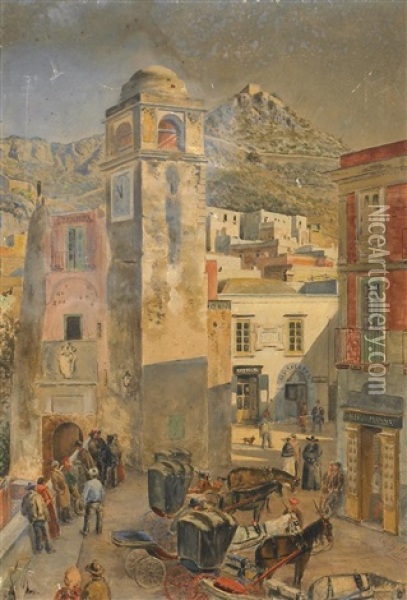 Szenen Auf Capri (2 Works) Oil Painting - Bruno Loebbecke