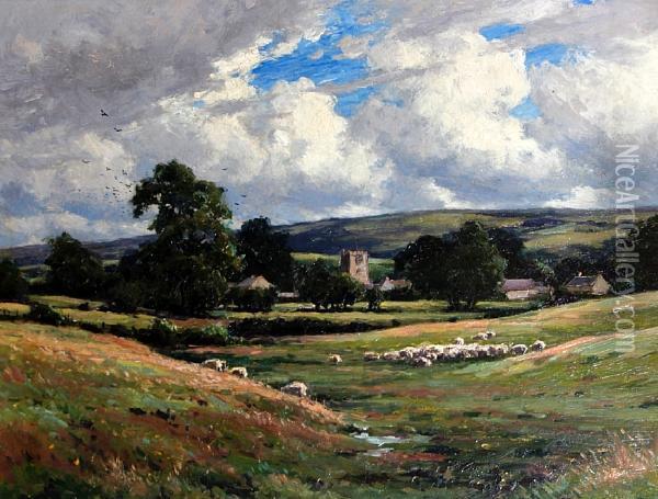 A Lancashire Valley Oil Painting - Reginald Aspinwall