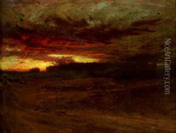Agra - Indian Afterglow Oil Painting - Albert Goodwin