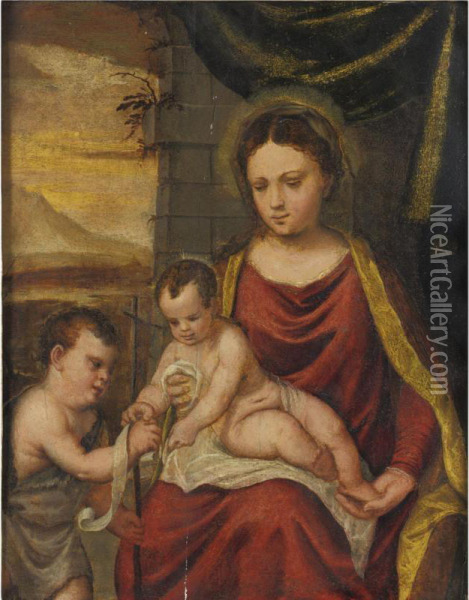Madonna And Child With Young St. John The Baptist Oil Painting - Simone Peterzano
