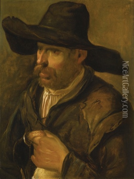 A Peasant Holding A Duck Oil Painting - Govert Dircksz Camphuysen