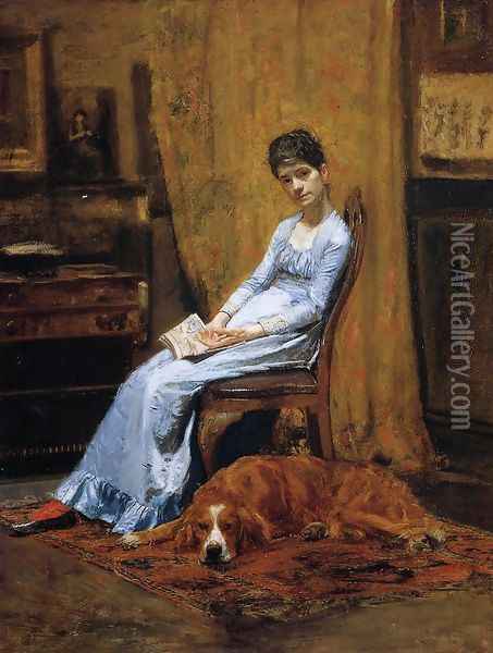 The Artist's Wife and his Setter Dog (Susan Macdowell Eakins) Oil Painting - Thomas Cowperthwait Eakins