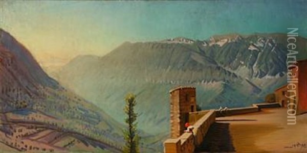 View Of The Roveto Valley In The Abruzzi Oil Painting - Knud Sinding
