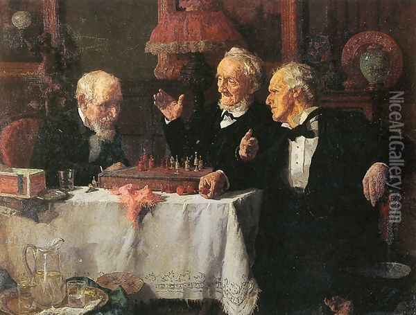 The Chess Game Oil Painting - Louis Charles Moeller