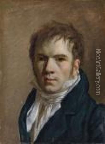 Portrait Of A Gentleman, Bust-length, In A Blue Coat And White Cravat Oil Painting - Jacques Louis David