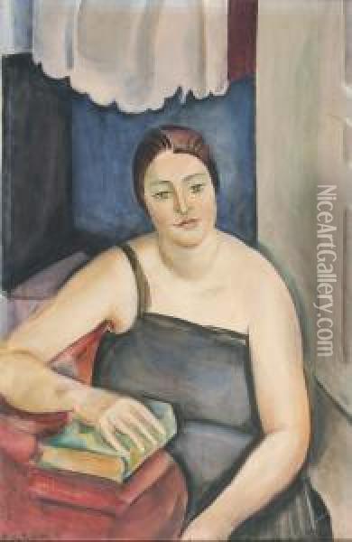 Dame En Noir - Lady In Black (1922) Oil Painting - Ferdinand Schirren