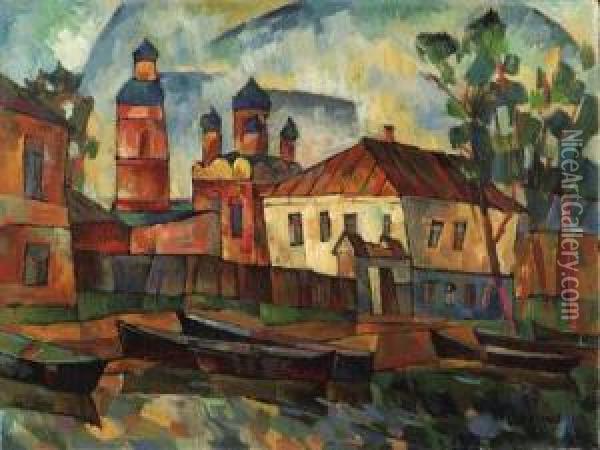 Summer Township By A River Oil Painting - Aristarkh Vasilievic Lentulov