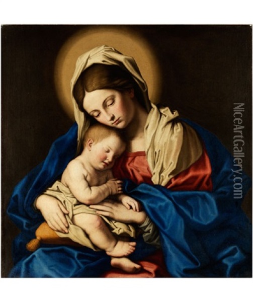 Madonna Mit Dem Schlafenden Jesuskind Oil Painting - Giovanni Battista Salvi (Il Sassoferrato)