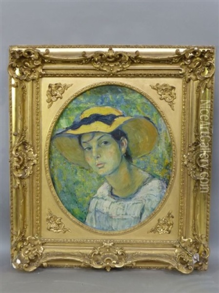 Portrait De Femme Au Chapeau De Paille Oil Painting - Pierre De Belay