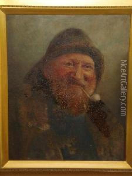 Portrait Of A Fisherman Smoking A Pipe Oil Painting - David W. Haddon