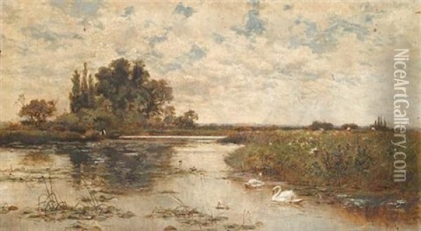 River Scene Oil Painting - Alfred Augustus Glendening Sr.
