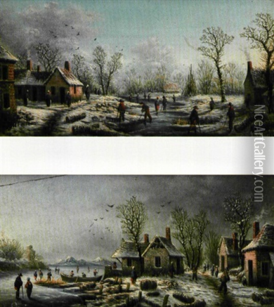 Paysage De Neige (+ Another; Pair) Oil Painting - Albert-Alexandre Lenoir