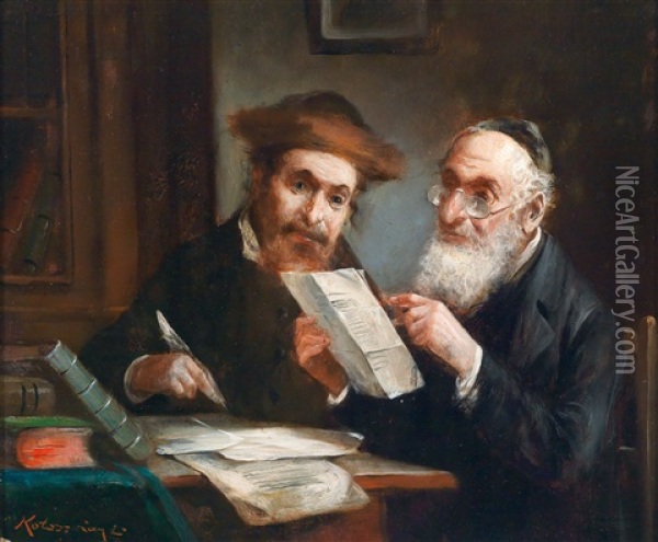 Judische Gelehrte Oil Painting - Lajos Koloszvary