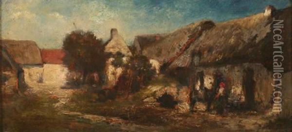 Village Scene Oil Painting - Jules Dupre