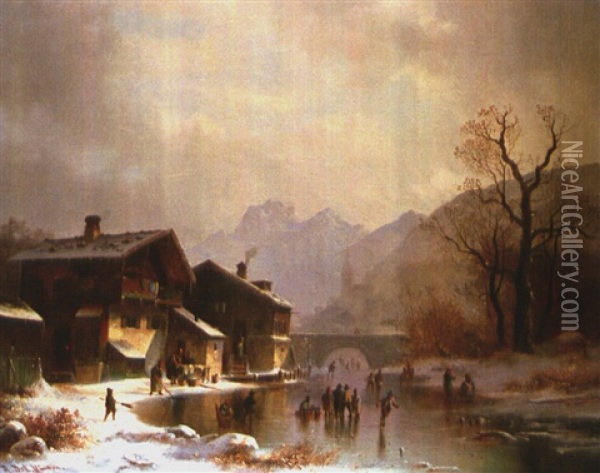 Wintervergnugen Vor Burg Oil Painting - Anton Doll