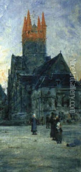 Stadtplatz Mit Kirche In Quimper Oil Painting - George Sherwood Hunter