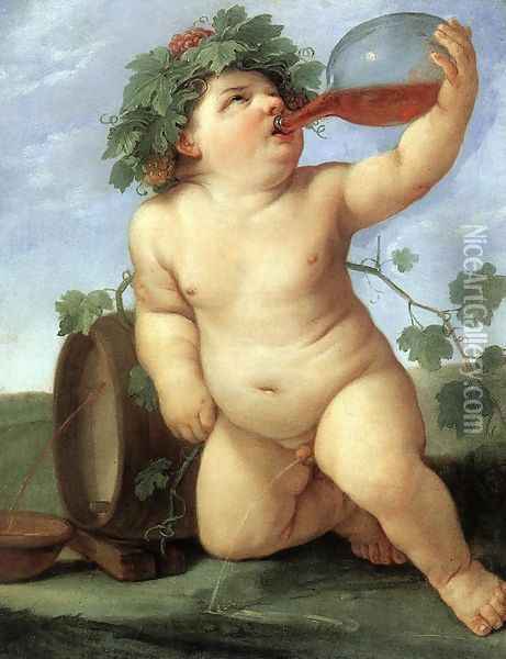 Drinking Bacchus c. 1623 Oil Painting - Guido Reni