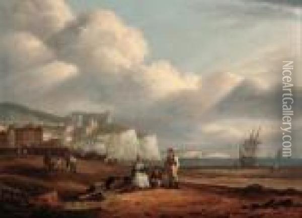 Fisherfolk At The End Of The Day On The Brittany Coast Oil Painting - Thomas Luny