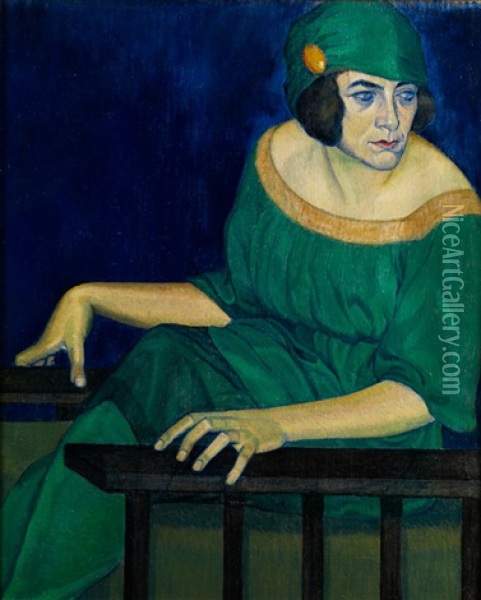 Frau In Grunem Kleid In Einem Sessel Oil Painting - Maurice Asselin