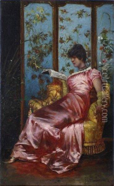 Lady Reading Oil Painting - Frederic Soulacroix