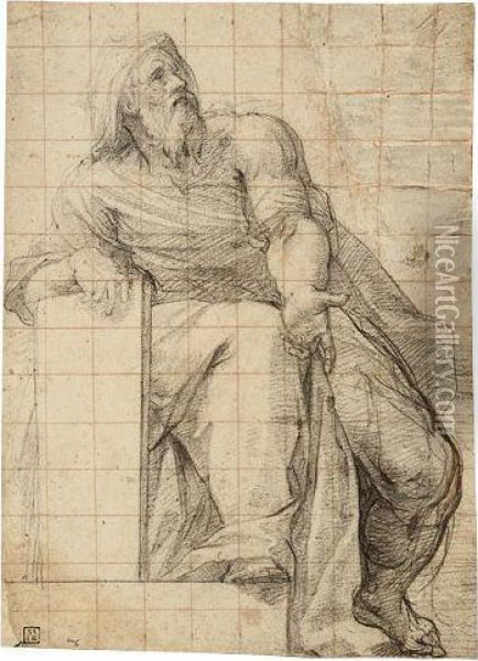 Study For A Seated Prophet Oil Painting - Cristoforo Casolani