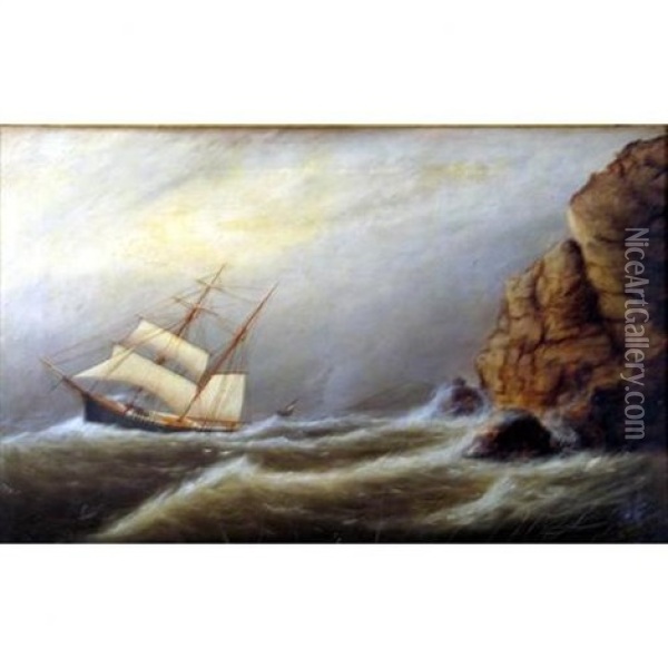 A Brig Near Rocky Cliffs Oil Painting - Clement Drew
