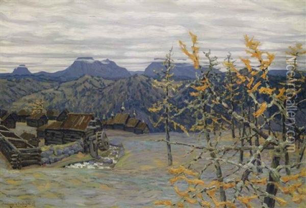 Village In The Ural Mountains Oil Painting - Appolinari Mikhailovich Vasnetsov